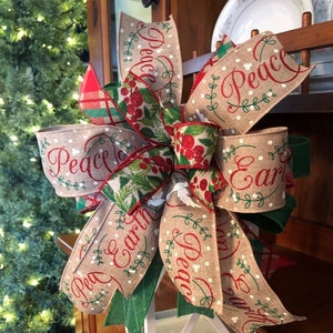 Christmas Wreath Bow, Lantern Bow, Peace on Earth