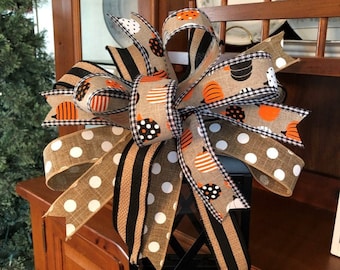 Handmade Halloween Wreath Bow, Pumpkin Farmhouse Style