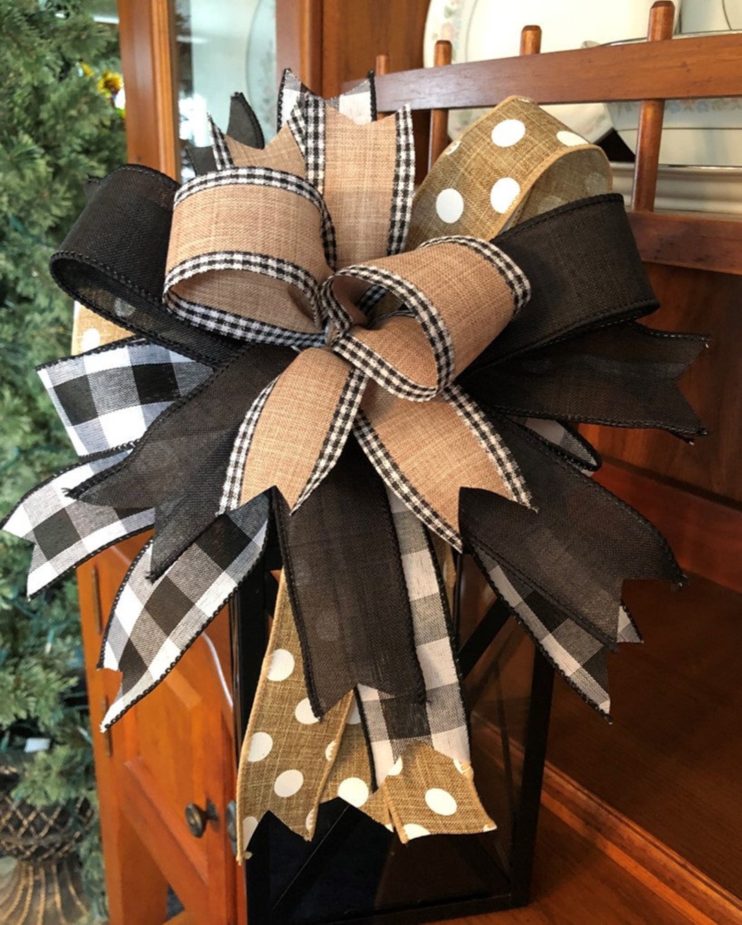 Rustic Picture Rods With Ribbon Handmade Farmhouse Bow: Wired Ribbon Country Decor - Etsy