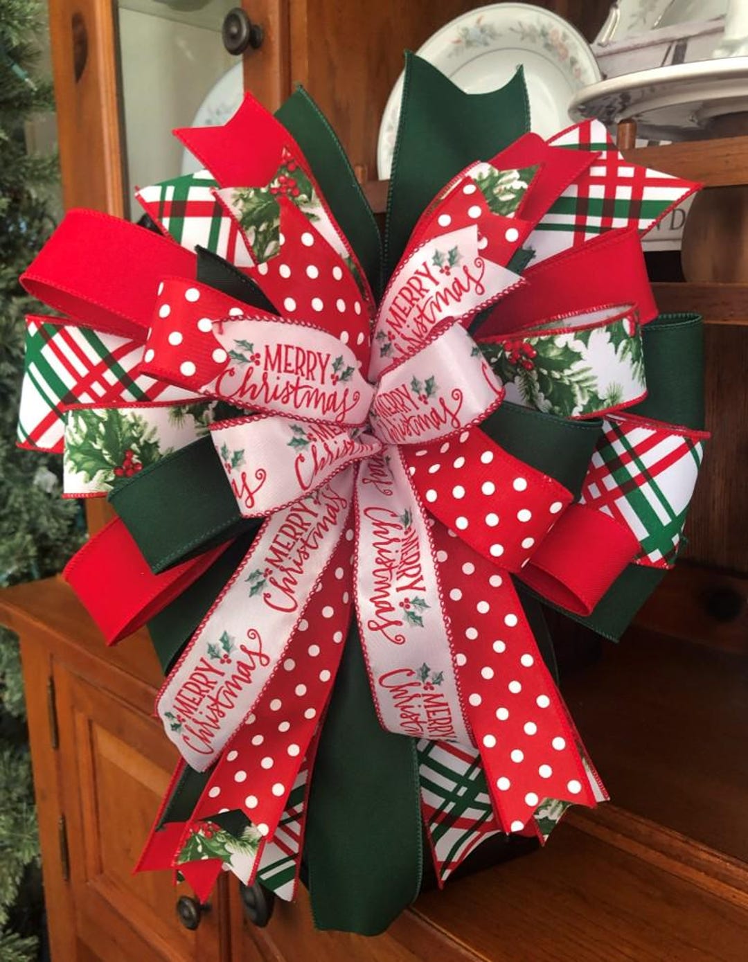Merry Christmas Wreath Bow - Fun Red and Green Bow - Etsy