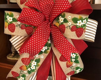 Strawberry Wreath Bow, Strawberry Farmhouse Bow