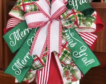 Christmas Wreath Bow, Farmhouse Lantern Decor, Merry Christmas Y'all