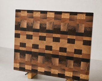Exclusive end-grain cutting board made from six precious woods – handcrafted, unique piece, 48 × 39 cm
