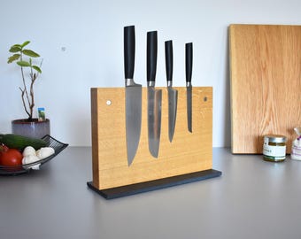 Knife Block No. 2 Oak, handcrafted | magnetic on both sides | JANHO Essential Series | 6–20 knives | Premium knife block