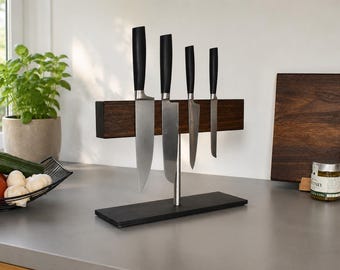 Knife block model No. 1 from the JANHO Signature Series / Smoked oak & slate – magnetic on both sides, handcrafted