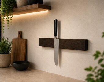Handcrafted magnetic knife racks made of smoked oak
