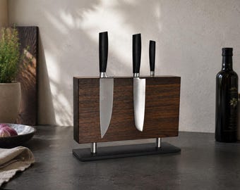 Knife block model No. 3 - Signature Edition made of premium smoked oak | magnetic on both sides | invisible magnets | handcrafted by JANHO