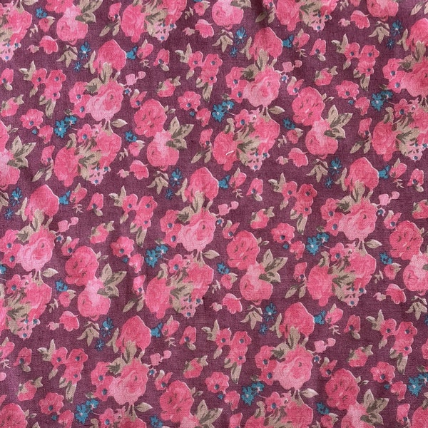 Vintage Mauve Floral Fabric  | Fabric By The Half Yard