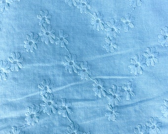 Baby Blue Embroidered Floral | Fabric By The Half Yard