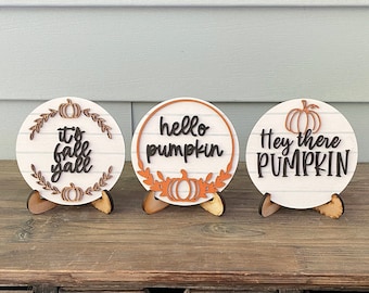 Fall Mini Round Shiplap Signs | Rustic | Farmhouse | Tier Tray Decor | 3D laser cut | Mini Sign