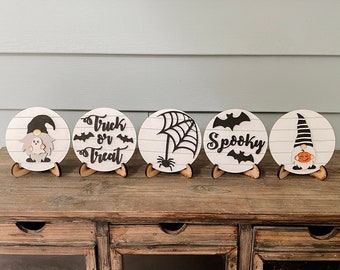 Halloween Mini Round Shiplap Signs | Rustic | Farmhouse | Tier Tray Decor | 3D laser cut | Mini Sign