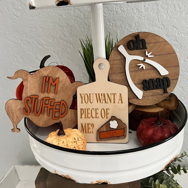 Thanksgiving Mini Round Shiplap Signs | Rustic | Farmhouse | Tier Tray Decor | 3D laser cut | Mini Sign