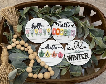 Hello Seasons Mini Shiplap Signs: Tiered Tray Decor