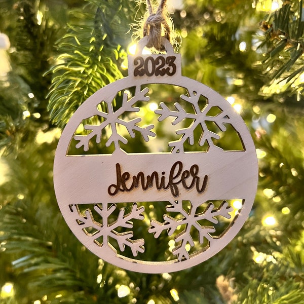 Personalized Rustic Snowflake Christmas Ornament | Holiday Bauble | Christmas gift | Laser cut wood Ornament