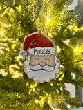 Personalized Santa Christmas Ornament: Laser Cut Wood Holiday Bauble