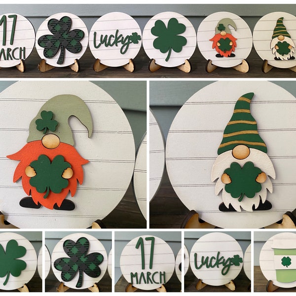 St Patrick's Day Mini Round Shiplap Signs | Rustic | Farmhouse | Tier Tray Decor | 3D laser cut | Mini Sign