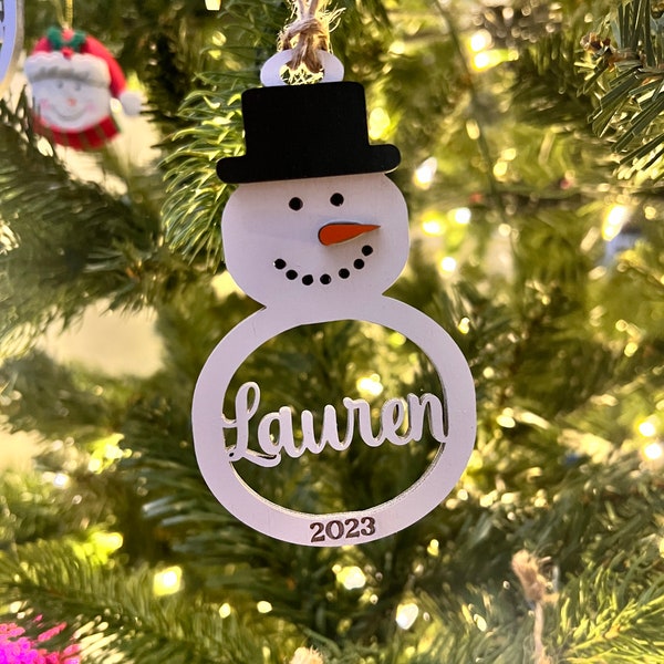 Personalized Snowman Christmas Ornament | Baby's First Christmas | Holiday Bauble | Christmas gift | Laser cut wood Ornament