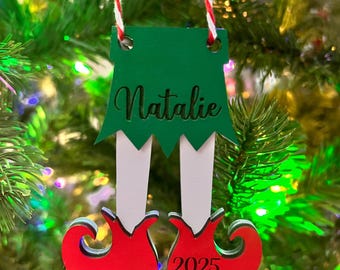 Personalized Elf Christmas Ornament: Laser Cut Wood Holiday Bauble