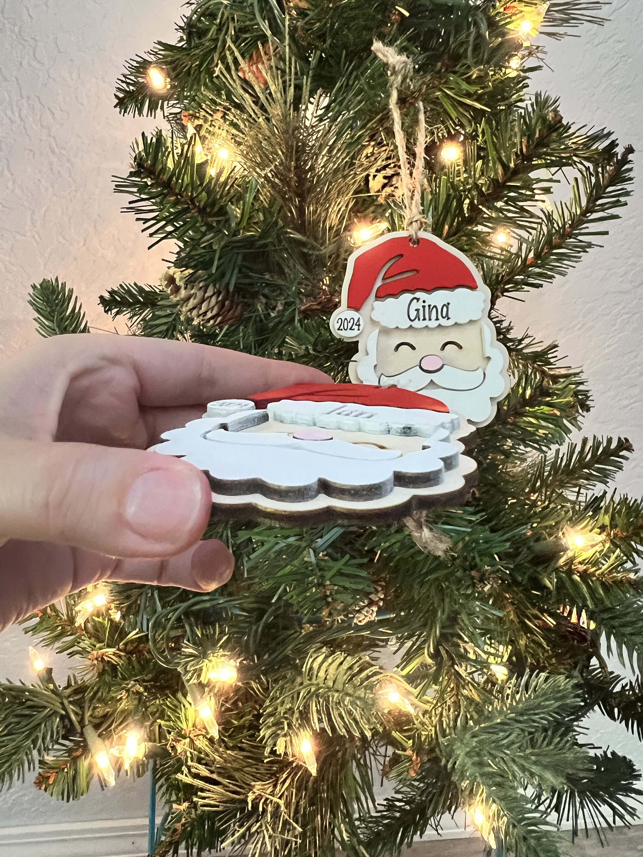 Personalized Santa Christmas Ornament: Laser Cut Wood Holiday Bauble