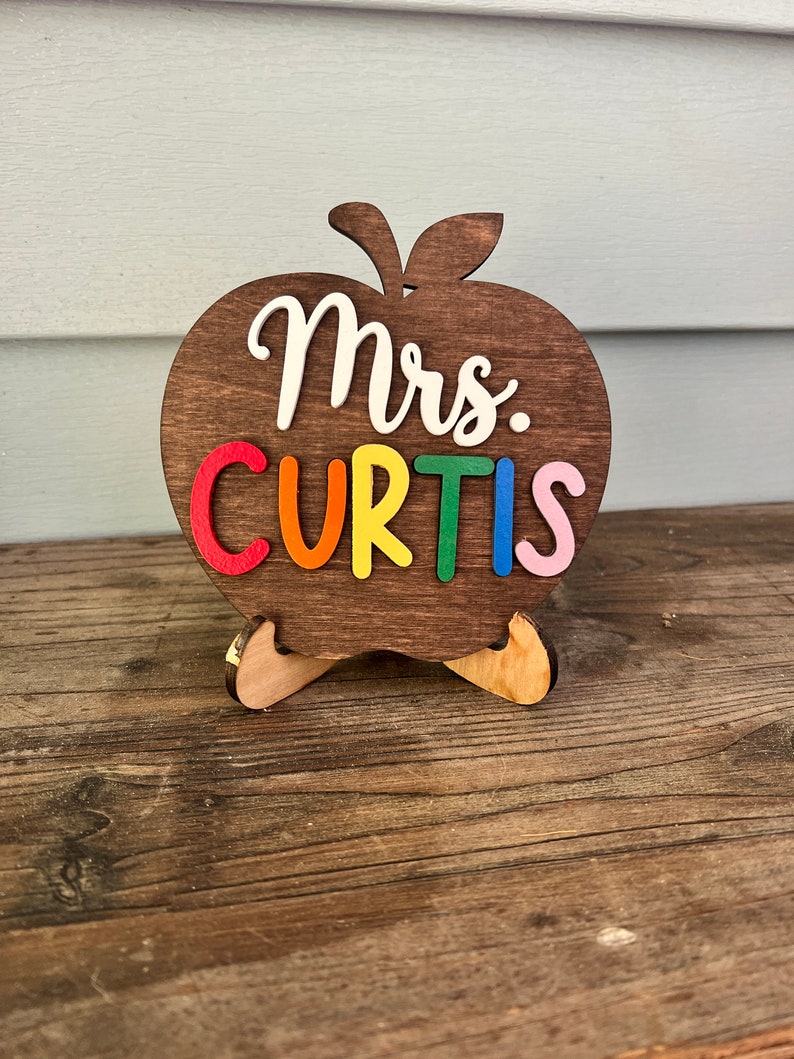 Rustic Apple Teacher Name Sign: 3D Laser Cut Wood - Etsy