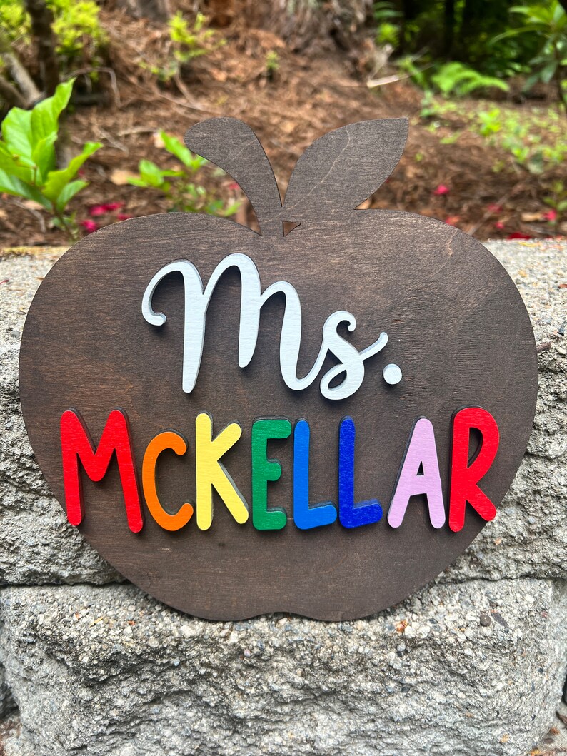 Rustic Apple Teacher Name Sign: 3D Laser Cut Wood - Etsy