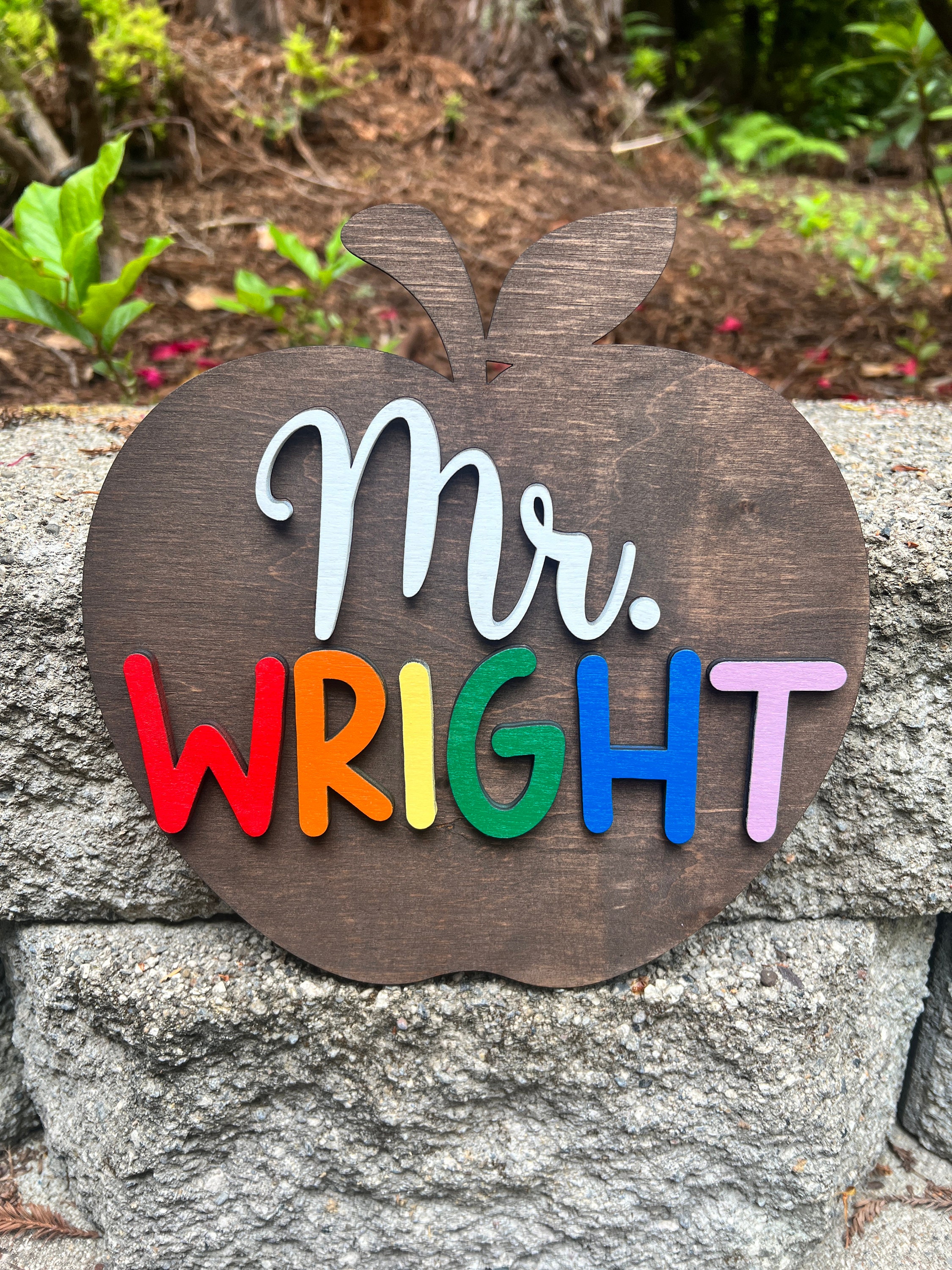 Rustic Apple Teacher Name Sign: 3D Laser Cut Wood - Etsy