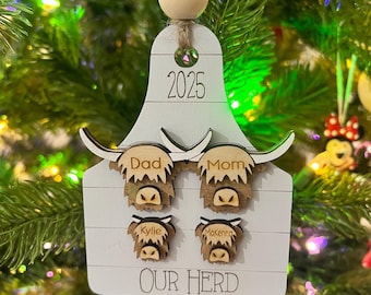 Highland Cow Family Ornament: Rustic Farmhouse Christmas Bauble