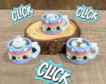 Cocoa Kitty Mug Fidget Clicker | 3D Printed PLA Stress Toy