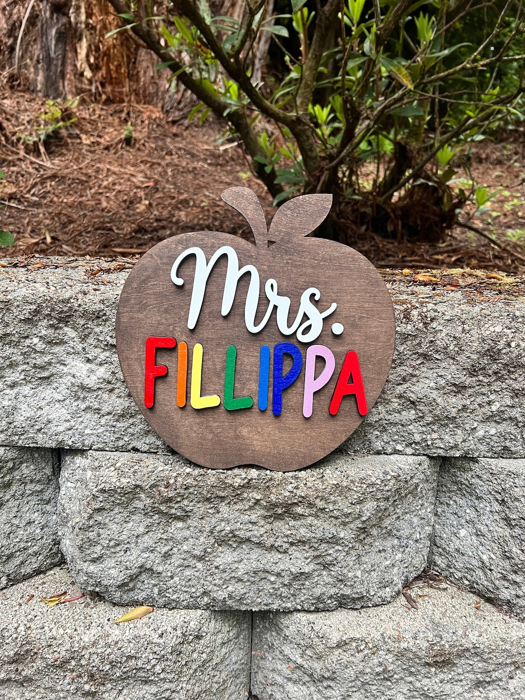 Rustic Apple Teacher Name Sign: 3D Laser Cut Wood - Etsy