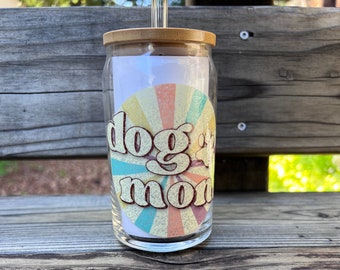 16 oz. Dog Mom Iced Coffee Glass / Beer Can Glass / Iced Coffee Cup / Soda Can Glass / Cold Beverage Glass