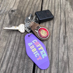 Retro Motel Keychain / Fun Keychain / Trendy Key Tag - Coffee Addict