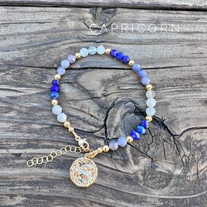 Zodiac Gemstone Bracelet / Zodiac Charm Bracelet / Celestial Jewelry / Crystal Zodiac Charm Bracelet
