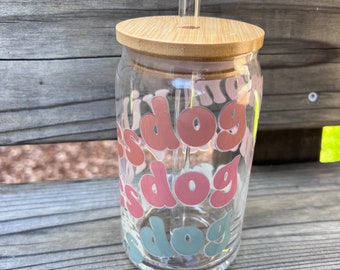 16 oz. Dogs Mom Vibes Iced Coffee Glass / Beer Can Glass / Iced Coffee Cup / Soda Can Glass / Cold Beverage Glass