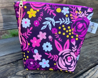 Small Zipper Bag / Make Up Bag / Travel Case / Essential Oil Bag / Toiletry Pouch - Purple and Pinks