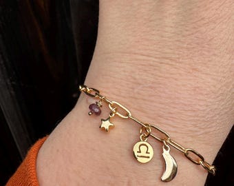 Zodiac Charm Bracelet / Zodiac Bracelet / Celestial Jewelry / Gemstone Zodiac Charm Bracelet / Birthday Gift / Minimalist Bracelet
