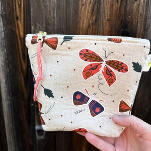 Small Zipper Bag / Make Up Bag / Travel Case / Essential Oil Bag / Toiletry Pouch - Boho Moths