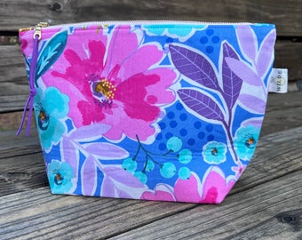 X-Large Zipper Bag / Make Up Bag / Travel Case / Essential Oil Bag / Toiletry Pouch / Cosmetic Bag - Watercolor Flowers