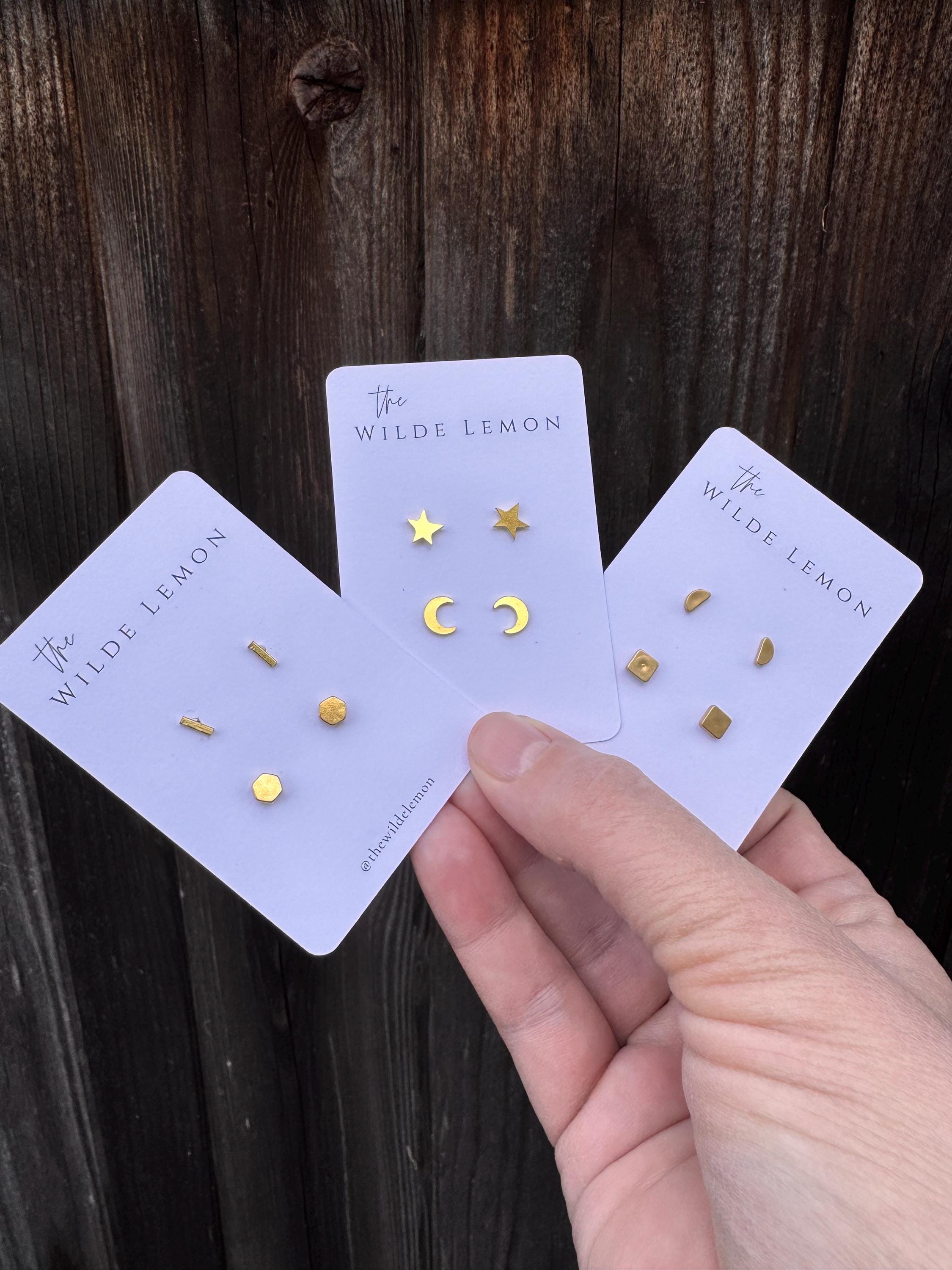 2 Pair Set / Brass Studs / Tiny Minimalist / Mix and Match Earrings / Earring Set / Geometric Earrings