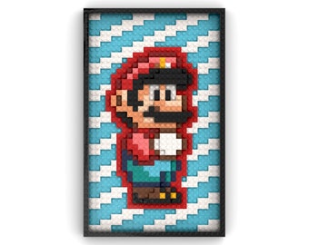 Red Italian Plumber Retro 1990 16-Bit - LEGO® Wall Art Assembly Kit Inspired by Nintendo Super Mario World