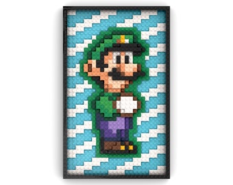 Green Italian Plumber Retro 1990 16-Bit - LEGO® Wall Art Assembly Kit Inspired by Nintendo Super Mario World