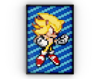 Żółty Super Jeż - Zestaw do montażu ściennej grafiki LEGO® inspirowanej Super Sonicem firmy Sega