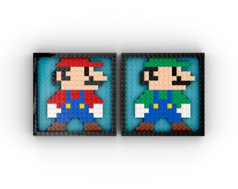 Italian Plumbers Retro 1985 8-Bit - LEGO® Wall Art Assembly Kit Inspired by Nintendo Super Mario Bros