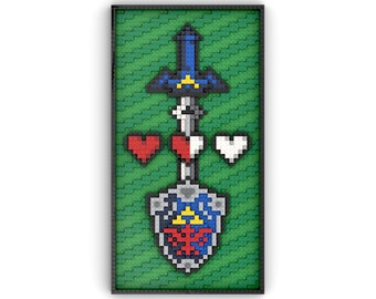 Miecz, tarcza i pojemniki na serce mistrza Linka — zestaw do montażu dekoracji ściennej LEGO® inspirowany grą Nintendo Zelda