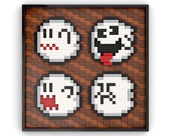 Boo Ghost Faces Retro 1990 16-Bit - LEGO® Wall Art Assembly Kit Inspired by Nintendo Super Mario World