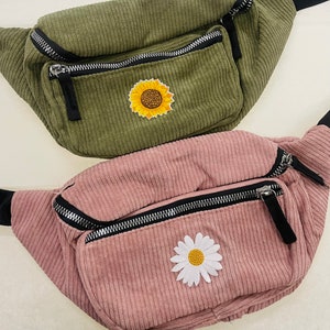 Kynd Bags &quot;Golden Sunflower + White Daisy&quot; Fanny Pack Rollerskate Skate Waist Bag Cross Body Bum Bag Corduroy