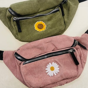 Kynd Bags "Golden Sunflower + White Daisy" Fanny Pack Rollerskate Skate Waist Bag Cross Body Bum Bag Corduroy