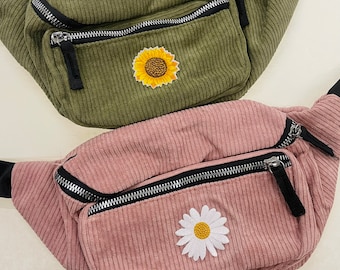 Kynd Bags "Golden Sunflower + White Daisy" Heuptasje Rolschaats Skate Heuptas Crossbody Heuptas Corduroy