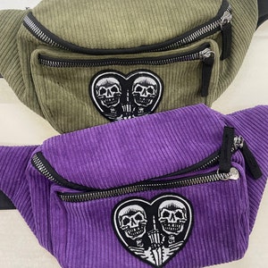 Kynd Bags &quot;Screw You Skeletons&quot; Fanny Pack Rollerskate Skate Waist Bag Emo Cross Body Bum Bag Corduroy Halloween Spooky