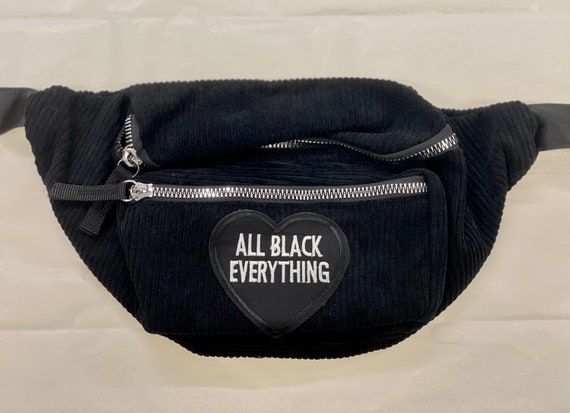 Kynd Bags Midnight Black All Black Everything Heart Fanny Pack Rollerskate Skate Waist Bag Cross Body Bum Bag Corduroy