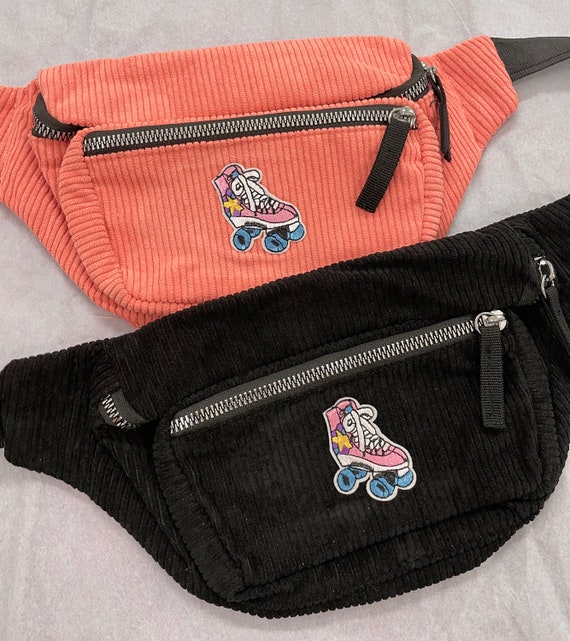 Kynd Bags "Pink Rollerskate" Fanny Pack Rollerskate Skate Waist Bag Cross Body Bum Bag Corduroy